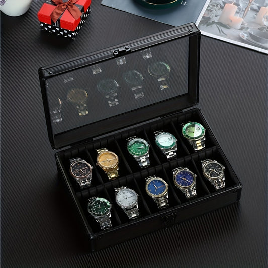 Watch Storage Box Display HD Glass Cover Soft Pillow Aluminum Alloy Jewelry Box