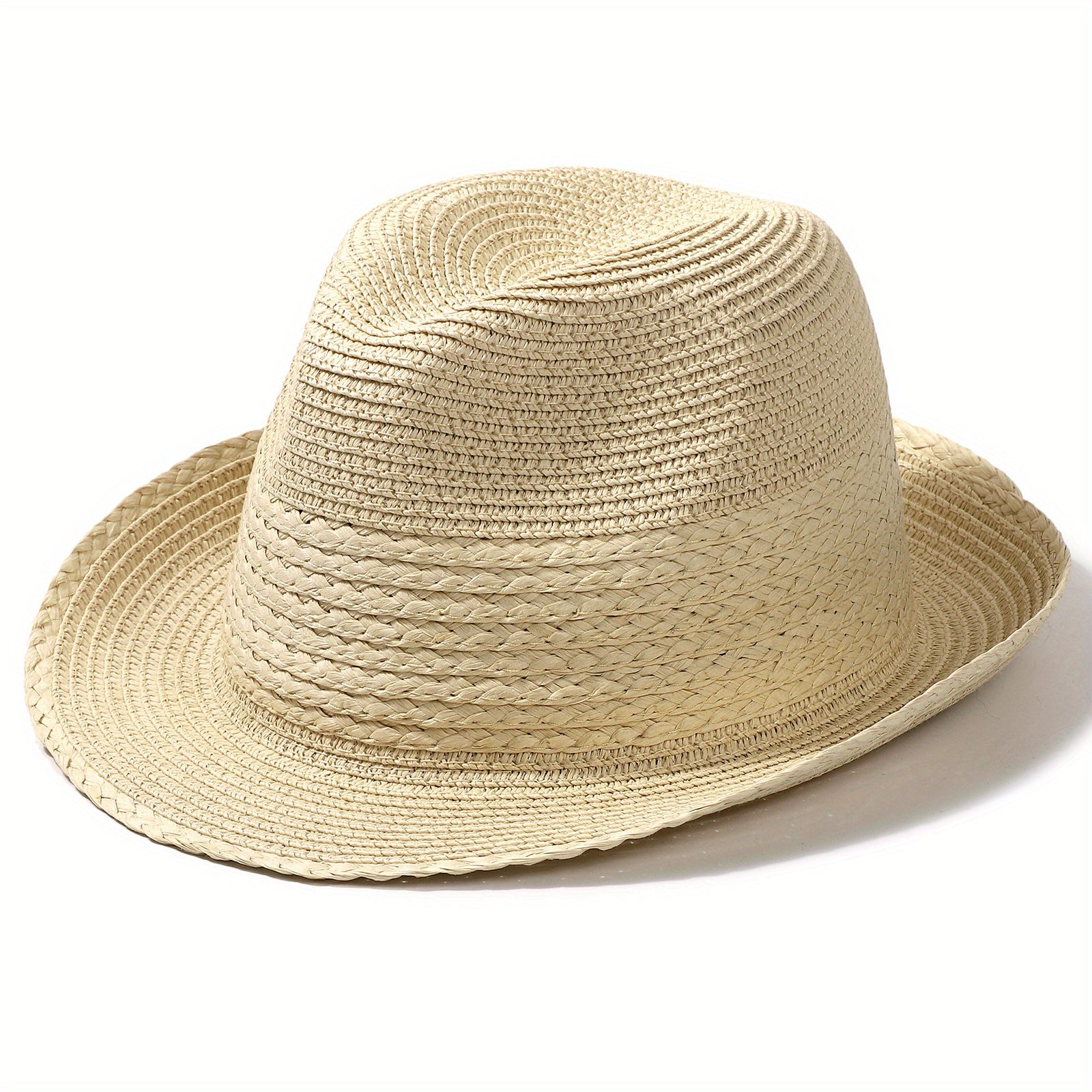 Vintage Straw Fedora Cap Short Rolled Brim Jazz Sun Hat
