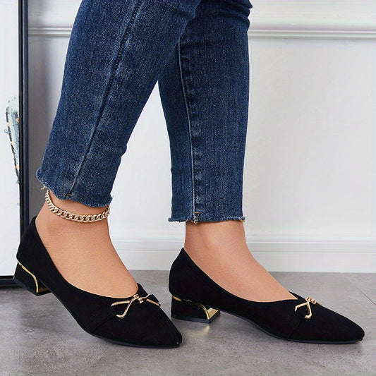 Women's Buckle Decor Block Heels Pointed Toe Slip On Shoes