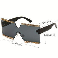 Oversized Zircon Decor Sunglasses Gradient Lens Glasses Square UV400
