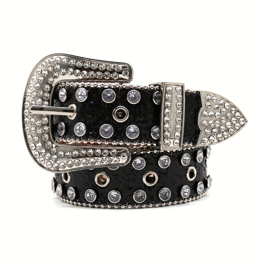 Sparkle Studded Rhinestone PU Leather Belt for Jeans Dress