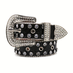 Sparkle Studded Rhinestone PU Leather Belt for Jeans Dress