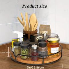 Wooden Turntable Organizer Tray for Cabinet Pantry Kitchen Refrigerator Cupboard