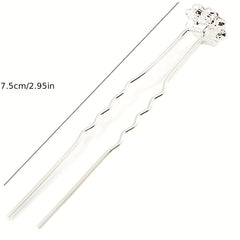 6pcs Rose & Rhinestone Hair Pins Bridal Wedding Headwear