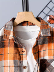 Toddler Boys Plaid Lapel Shirts Long Sleeve Button Down Tops Spring Fall Outwear