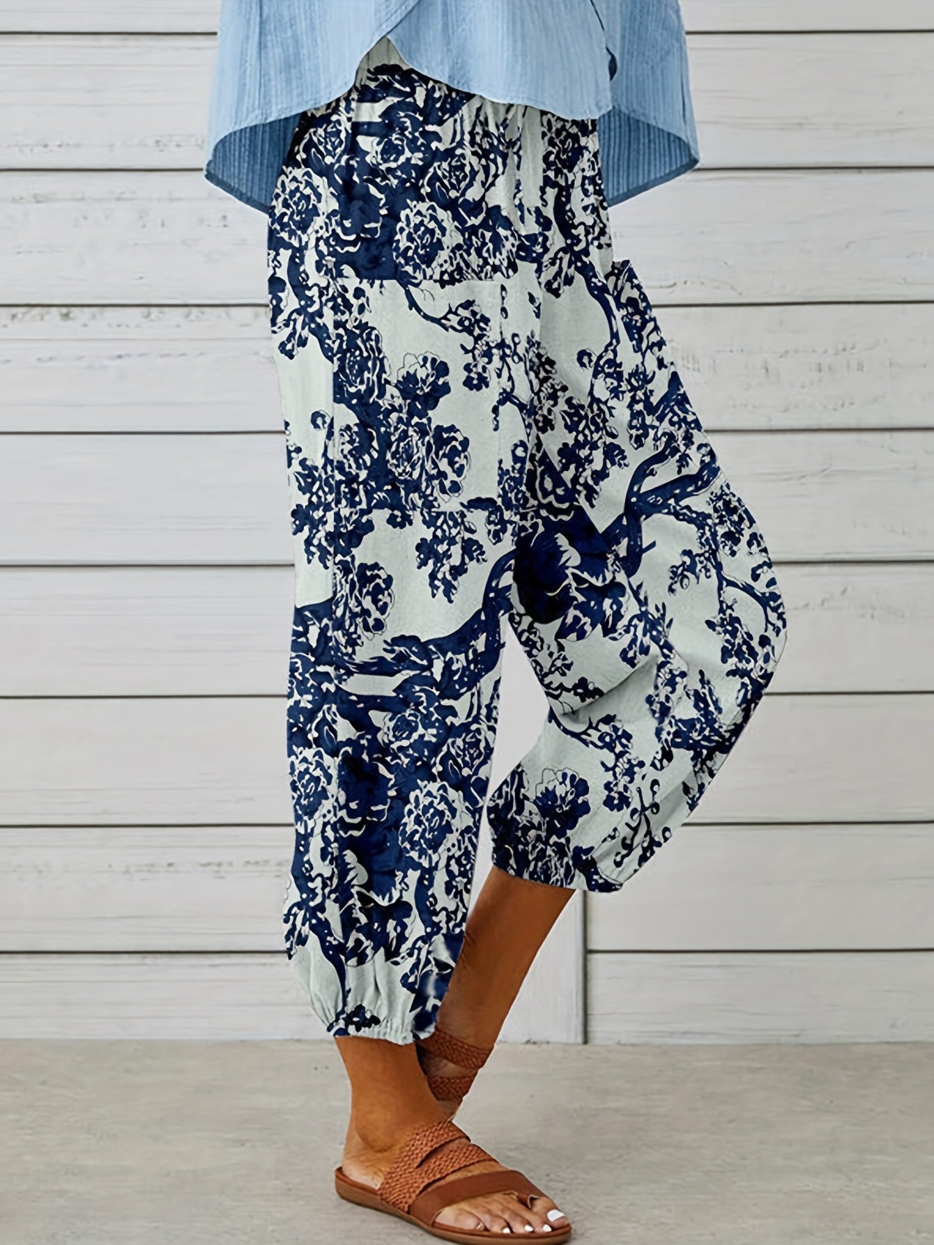  Boho Pants Women's Plus Floral Print High Rise Lantern Pants
