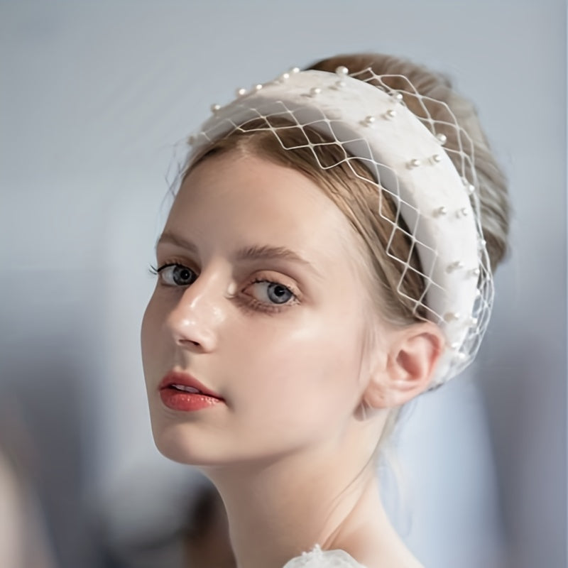Wide Headband Mesh Inlaid Pearl Hair Accessory