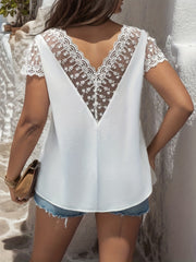  Lace Cap Sleeve V Neck Blouse