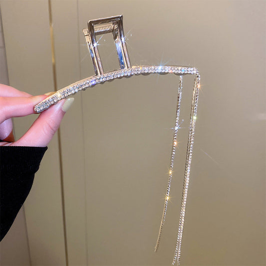Rhinestone Tassel Hair Claw Clip Strong Hold Grip for Thick Hair