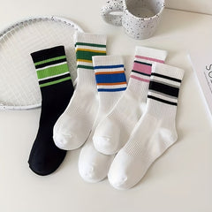 5 Pairs Striped Sports Socks for Women