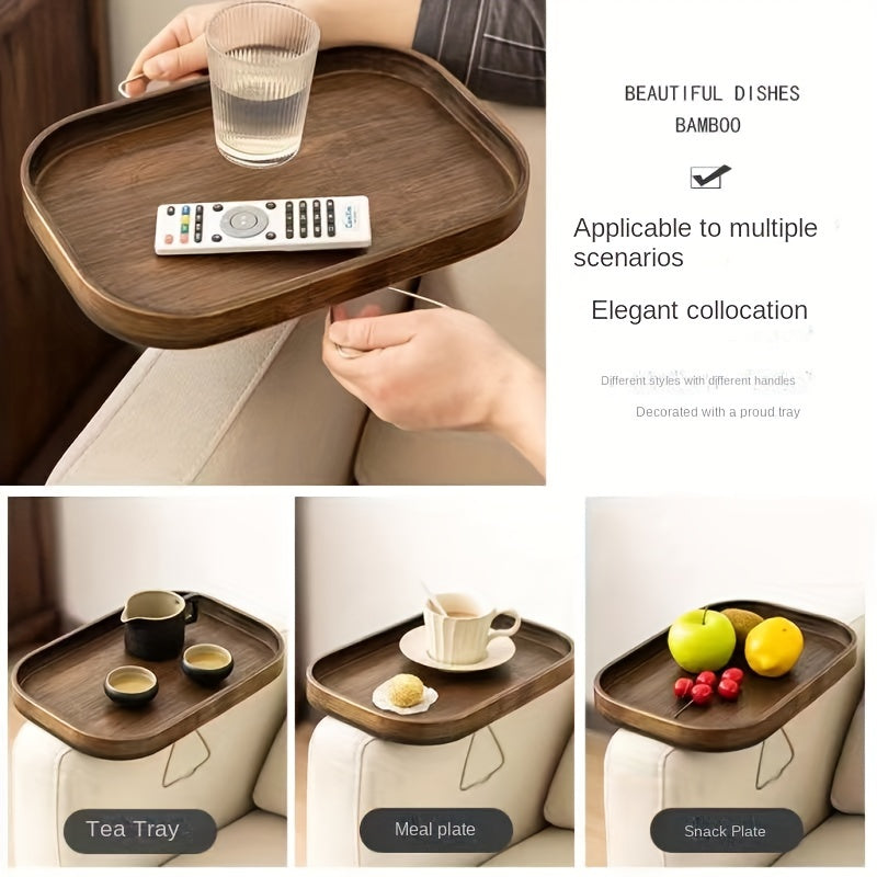 Bamboo Sofa Armrest Table Portable TV Tray Small Side Table