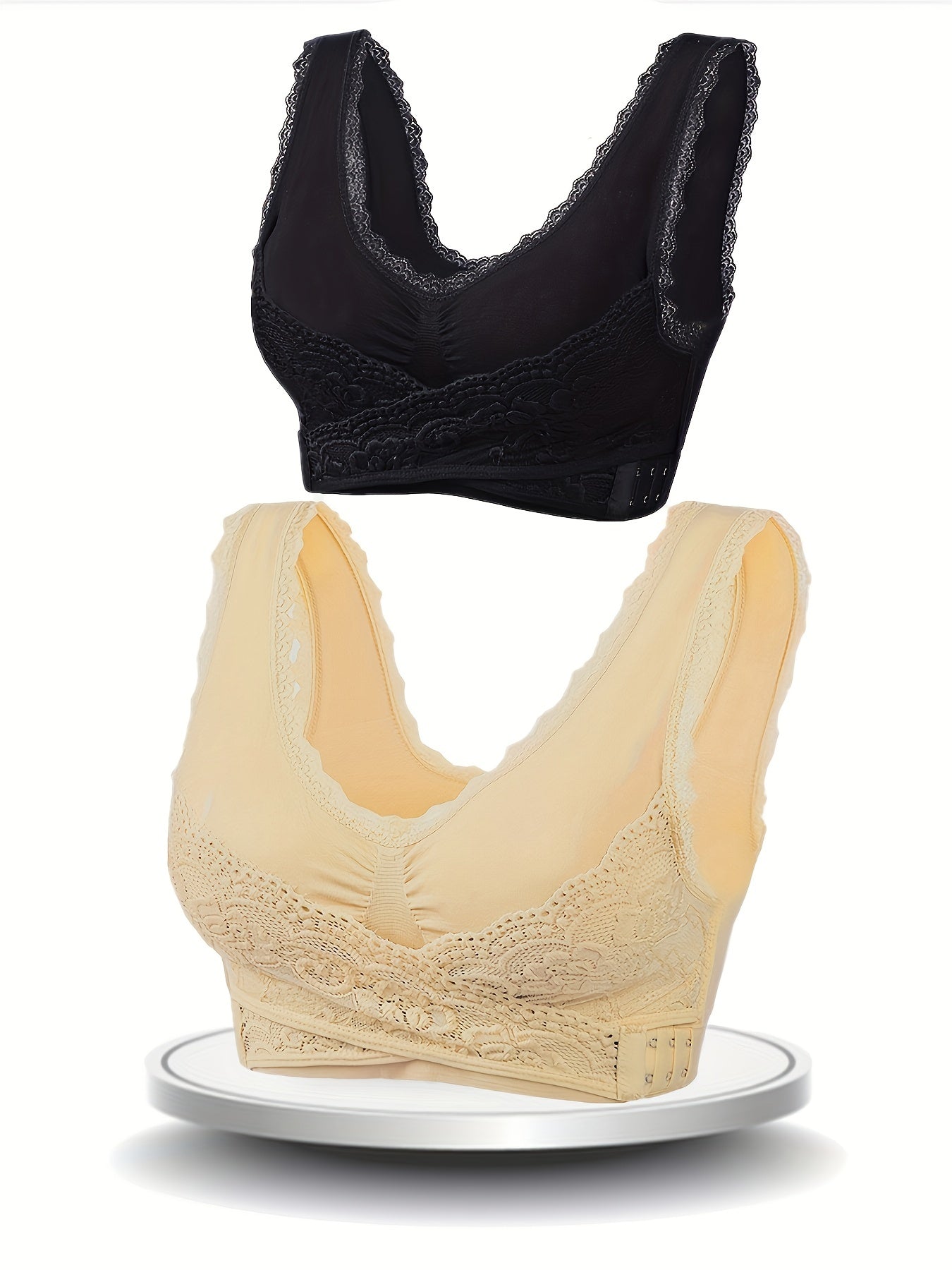 2pcs Lace Sports Bras Comfy & Breathable Yoga Fitness Tank Bra