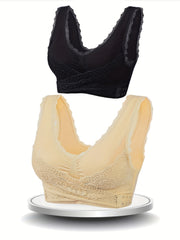 2pcs Lace Sports Bras Comfy & Breathable Yoga Fitness Tank Bra