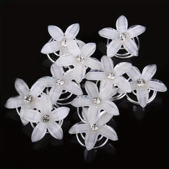 10pcs Rhinestone Plum Blossom Hair Spiral Clip Butterfly Headwear