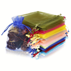 100pcs Mixed Organza Gift Bags Drawstring Party Favor Candy Packaging Bag