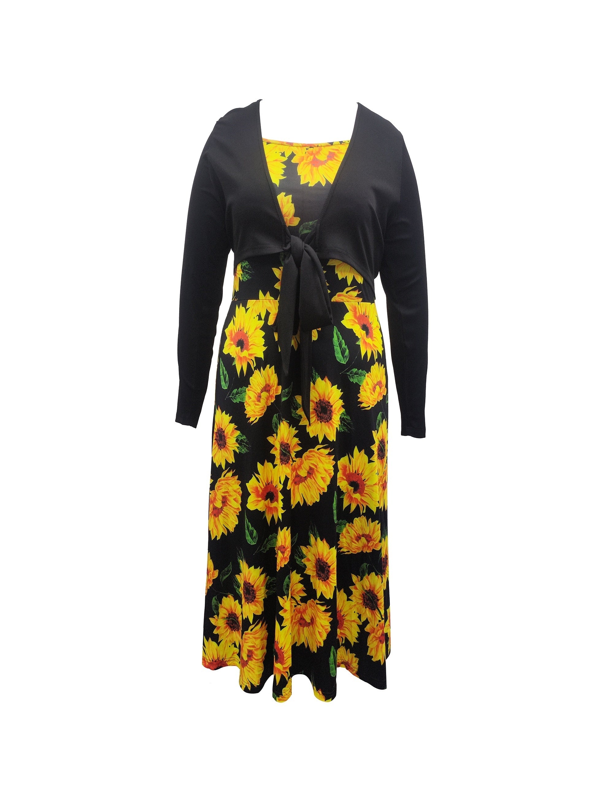  Sunflower Print Cami Dress & Long Sleeve Cardigan Set