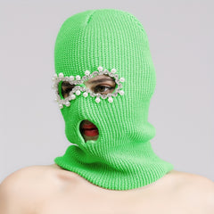 Green Y2K Balaclava Faux Pearl Decor Ski Mask