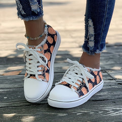 Women's Pumpkin Print Canvas Shoes Halloween Low Top Flat Walking Shoes