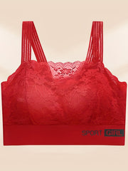 Scallop Trim Wireless Bra, Breathable Lace Lingerie