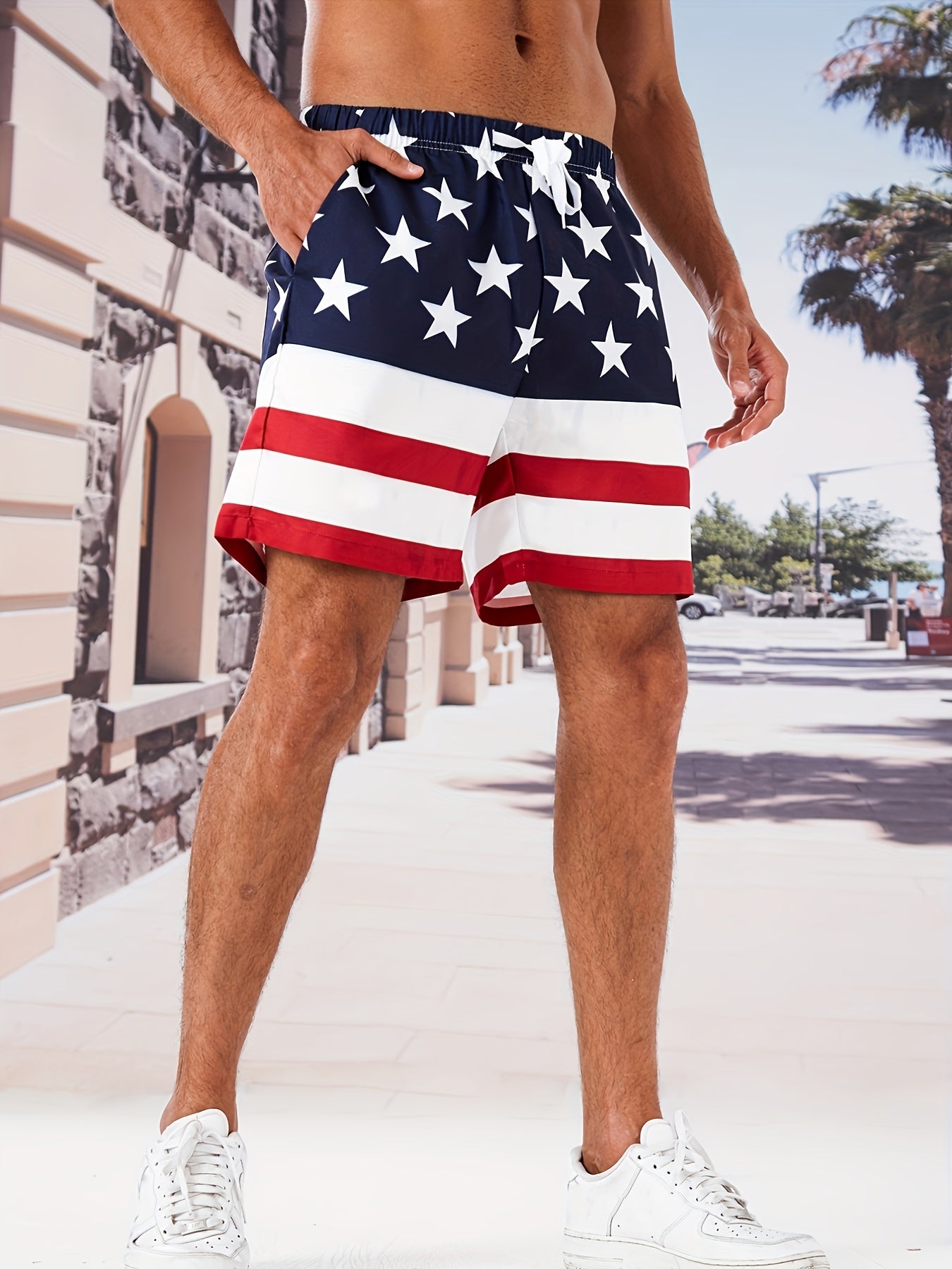 Star And Stripe Pattern Print Men s Swim Trunks Quick Dry Beach Shorts