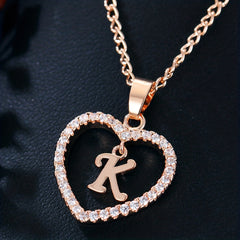 Initial Letters A T Pendant Love Heart Rhinestones Pendant Necklace