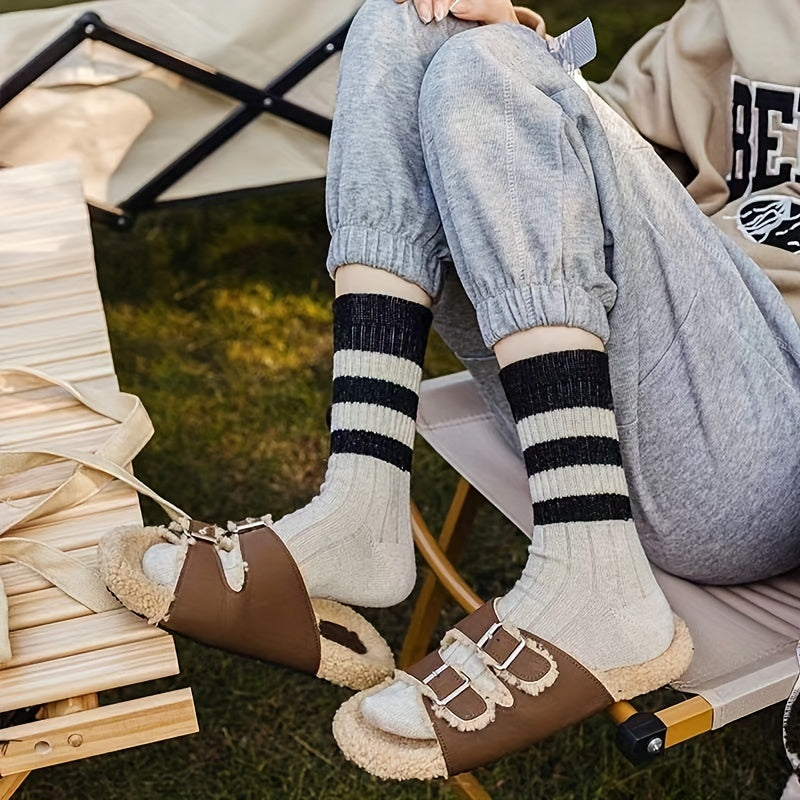 5 Pairs Striped Crew Socks Women's Stockings