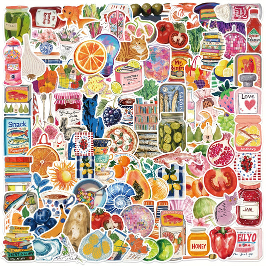 100pcs Mediterranean Cartoon Graffiti Stickers Vinyl Decals for Water Bottles