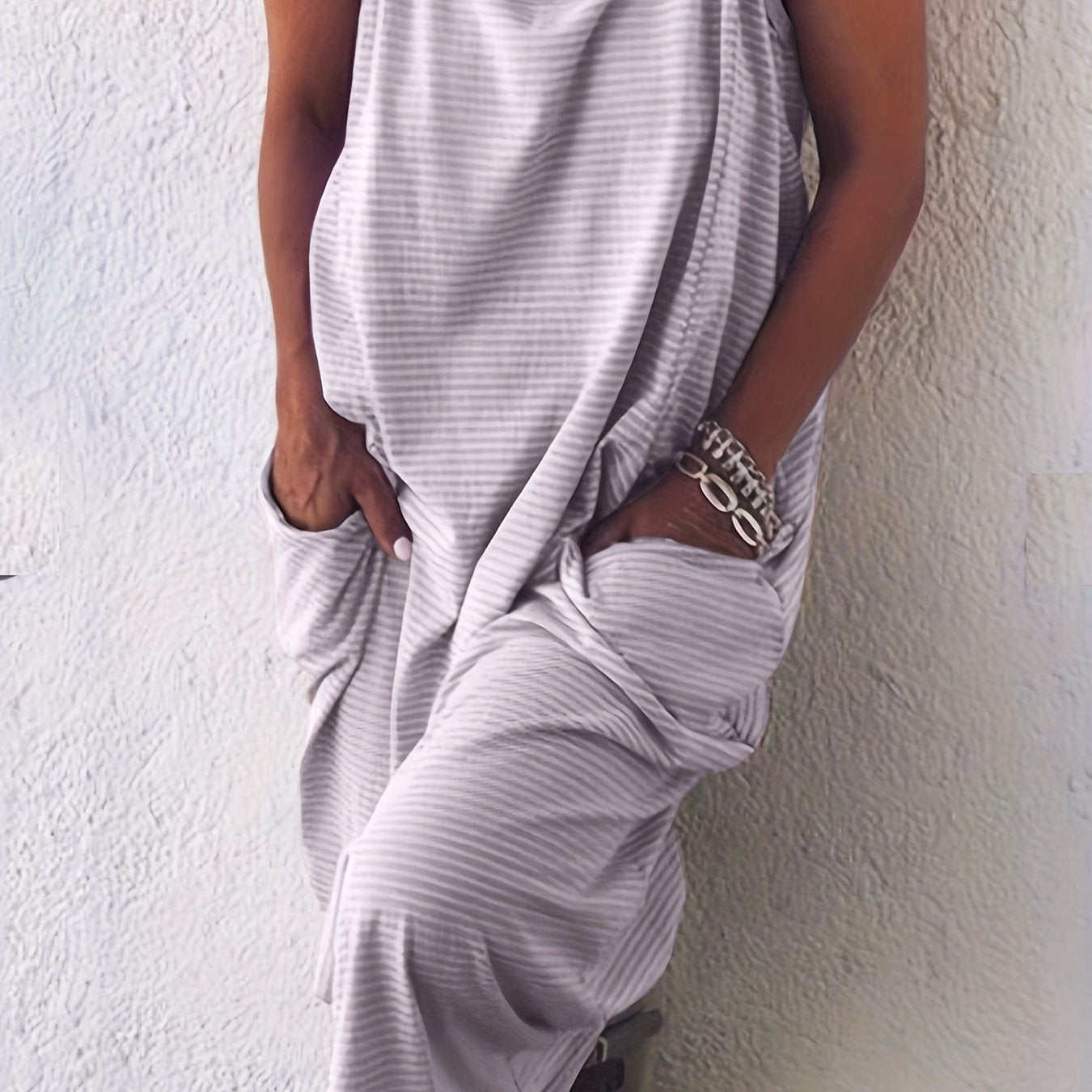 Women's Plus Stripe Print Round Neck Cami Dress