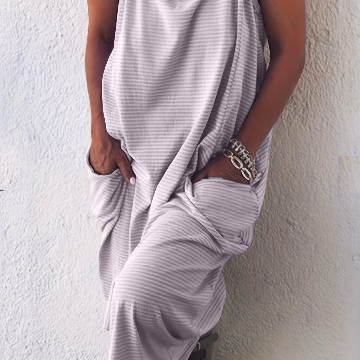 Women's Plus Stripe Print Round Neck Cami Dress
