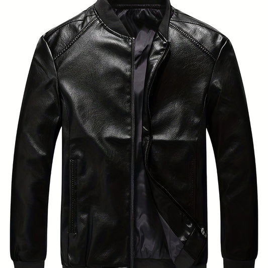 Men's Windproof PU Leather Jacket Outdoor Wear