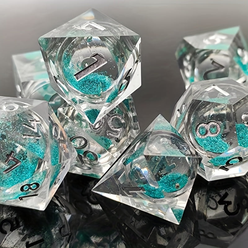 7pcs Quicksand Resin Dice Set Liquid Core Game Accessories