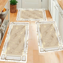 Marble Motif Kitchen Mat Line Border Rug Machine Washable Entrance Door Carpet
