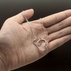 Mother & Daughter Silver Interlocking Heart Necklace