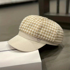 Women's Adjustable Houndstooth Newsboy Hat Lightweight Beret Cap