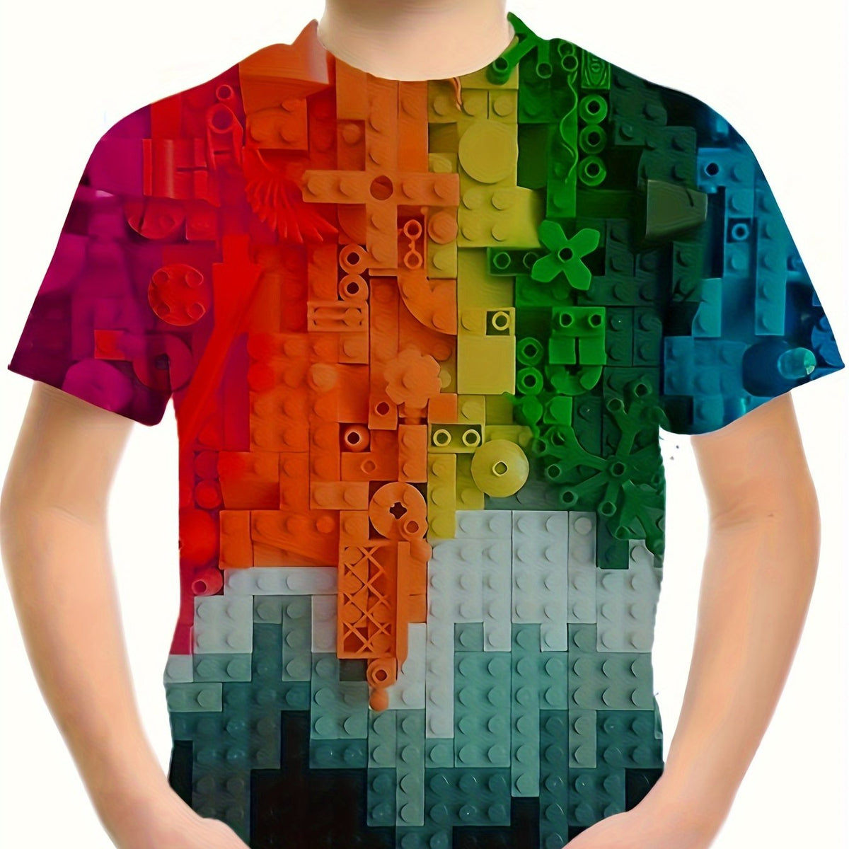 Boys Gradient Blocks Graphic T Shirt 3D Print Short Sleeve Tee