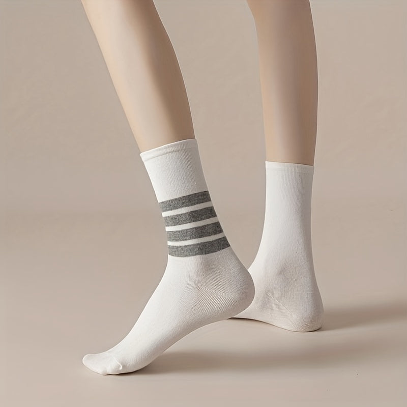 4 Pairs Striped Crew Socks Women's Stockings