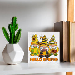 Hello Spring Gnomes Bees PVC Sign Yellow Decor Home Kitchen Party Decoration
