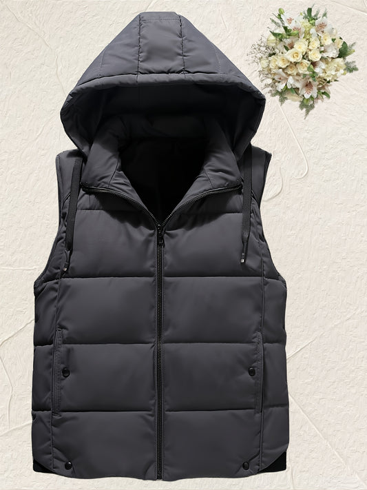 Men Sleeveless Down Thermal Hooded Vests Jackets Zipper Outdoor Winter Casual