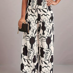 Print Elastic High Rise Wide Leg Trousers Plus Size Pants