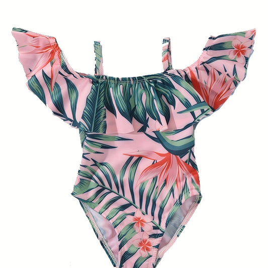 Baby Girls Leaf Graphic Print One Piece Swimsuit