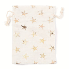 5pcs Christmas Theme Cotton Fabric Bag Drawstring Bags Star Pattern 14x10cm