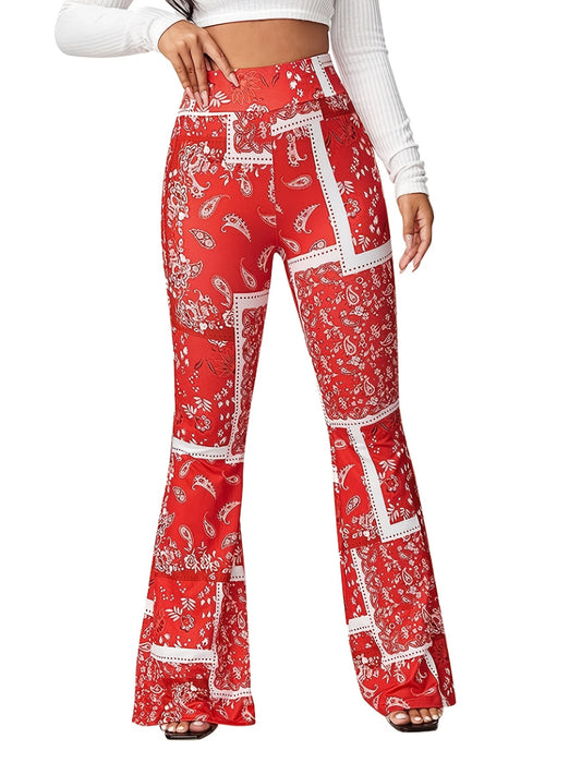  Boho Scarf Print High Rise Flared Leggings