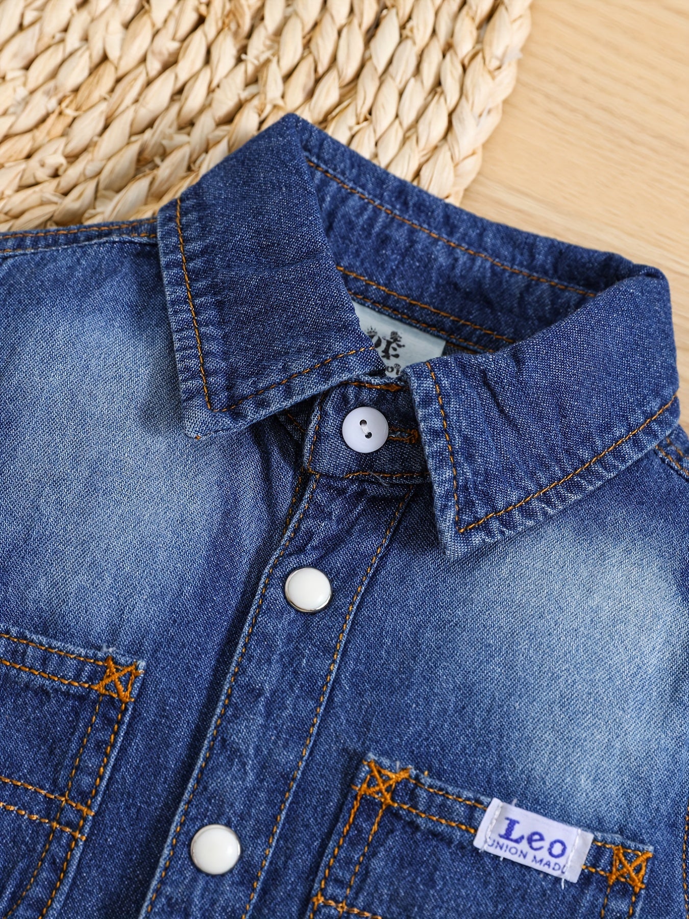 Boy's Denim Cotton Shirt Casual Lapel Button Up Long Sleeve Shirt