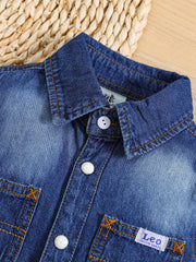 Boy's Denim Cotton Shirt Casual Lapel Button Up Long Sleeve Shirt