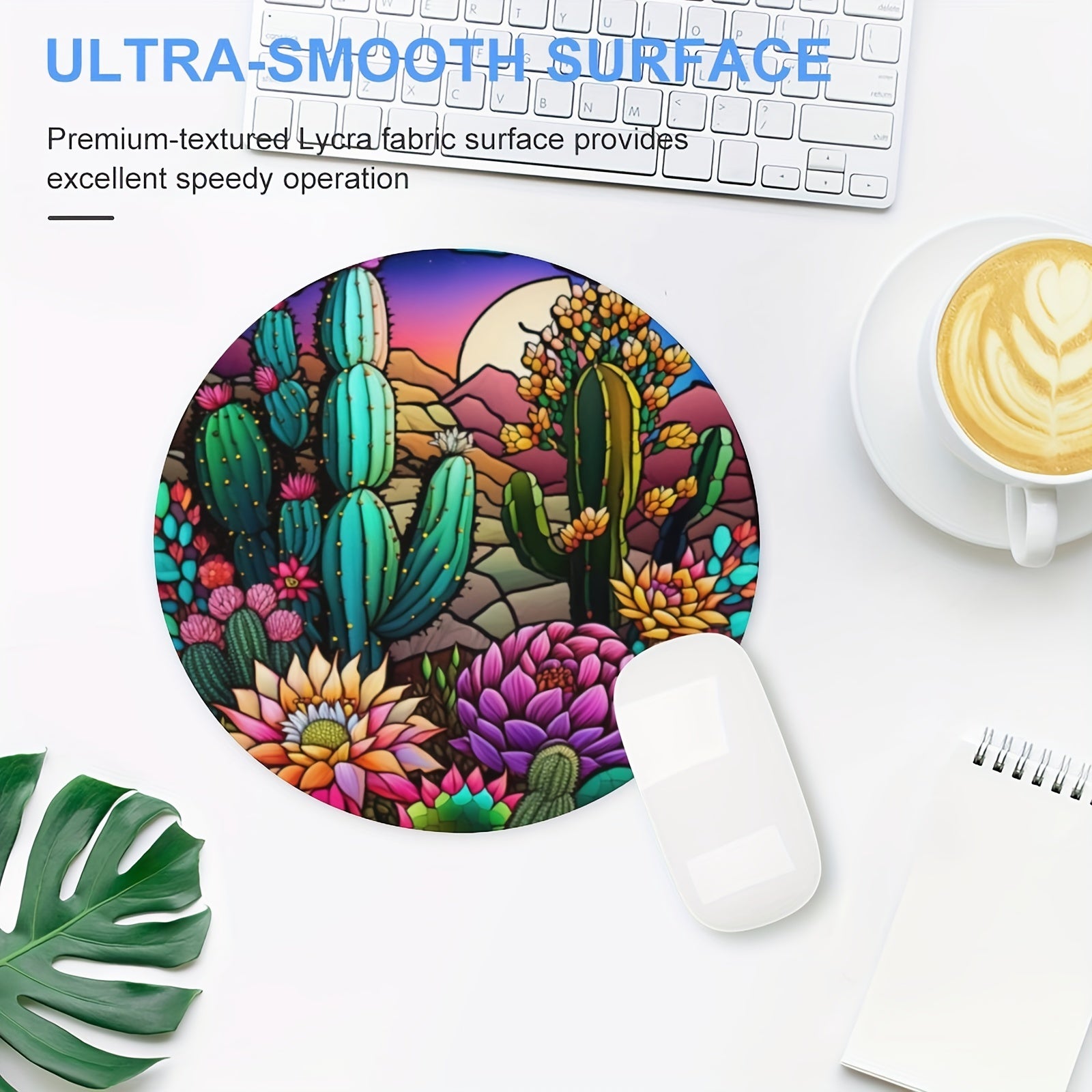 Cactus Stained Glass Round Mouse Mat Mouse Pad
