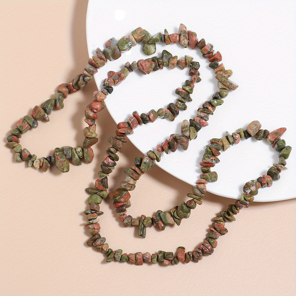 Vintage Boho Stone Beaded Chain Necklace Jewelry
