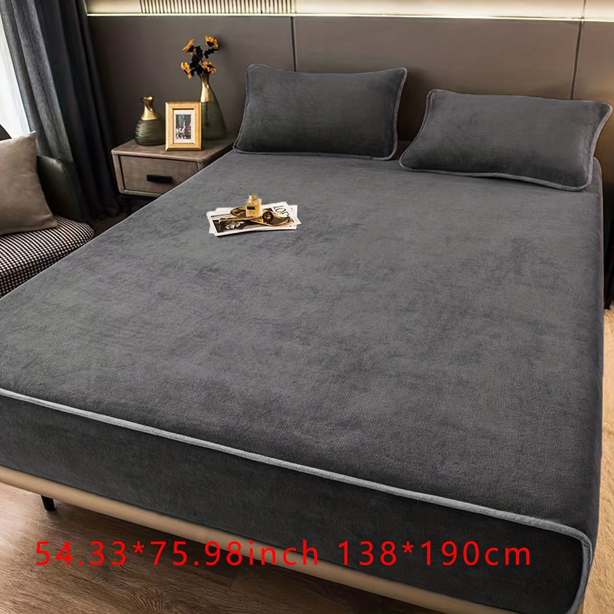Winter Warm Coral Velvet Fitted Sheet Dark Grey