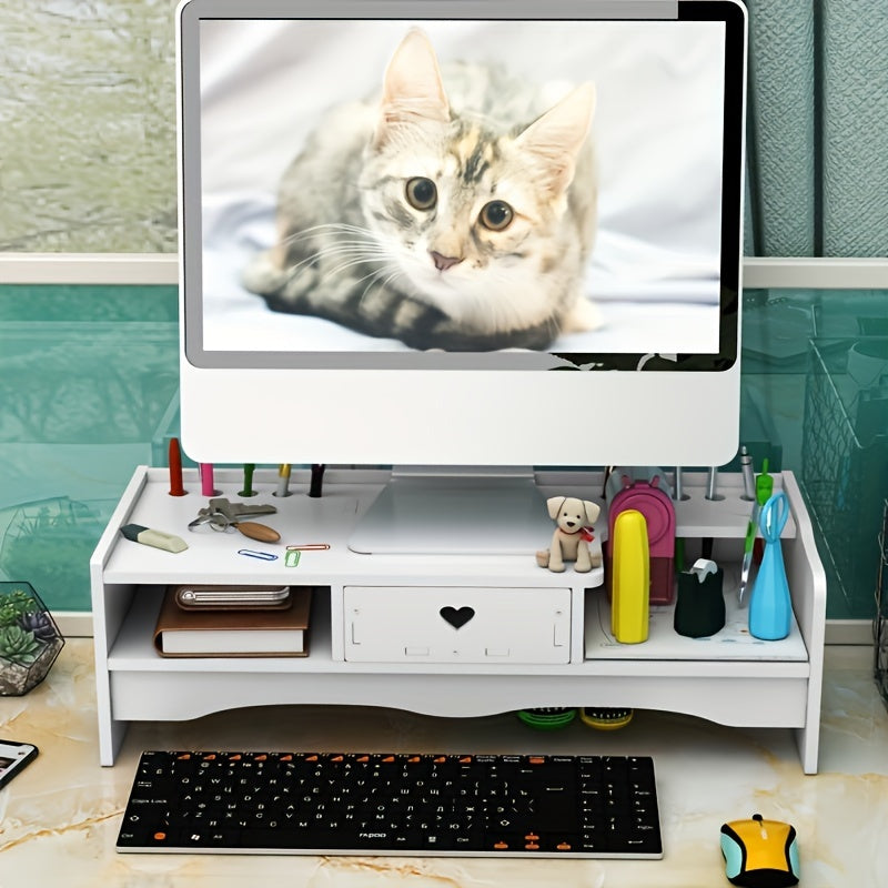 Desktop Monitor Stand with Drawer Storage Rack