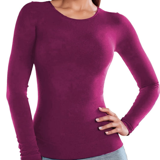 Solid Thermal Long Sleeves Blouse Warm Crew Neck Top Women's Clothing