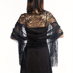 Lace Shawl Solid Hollow Out Tassel Wrap Scarf For Evening Dresses